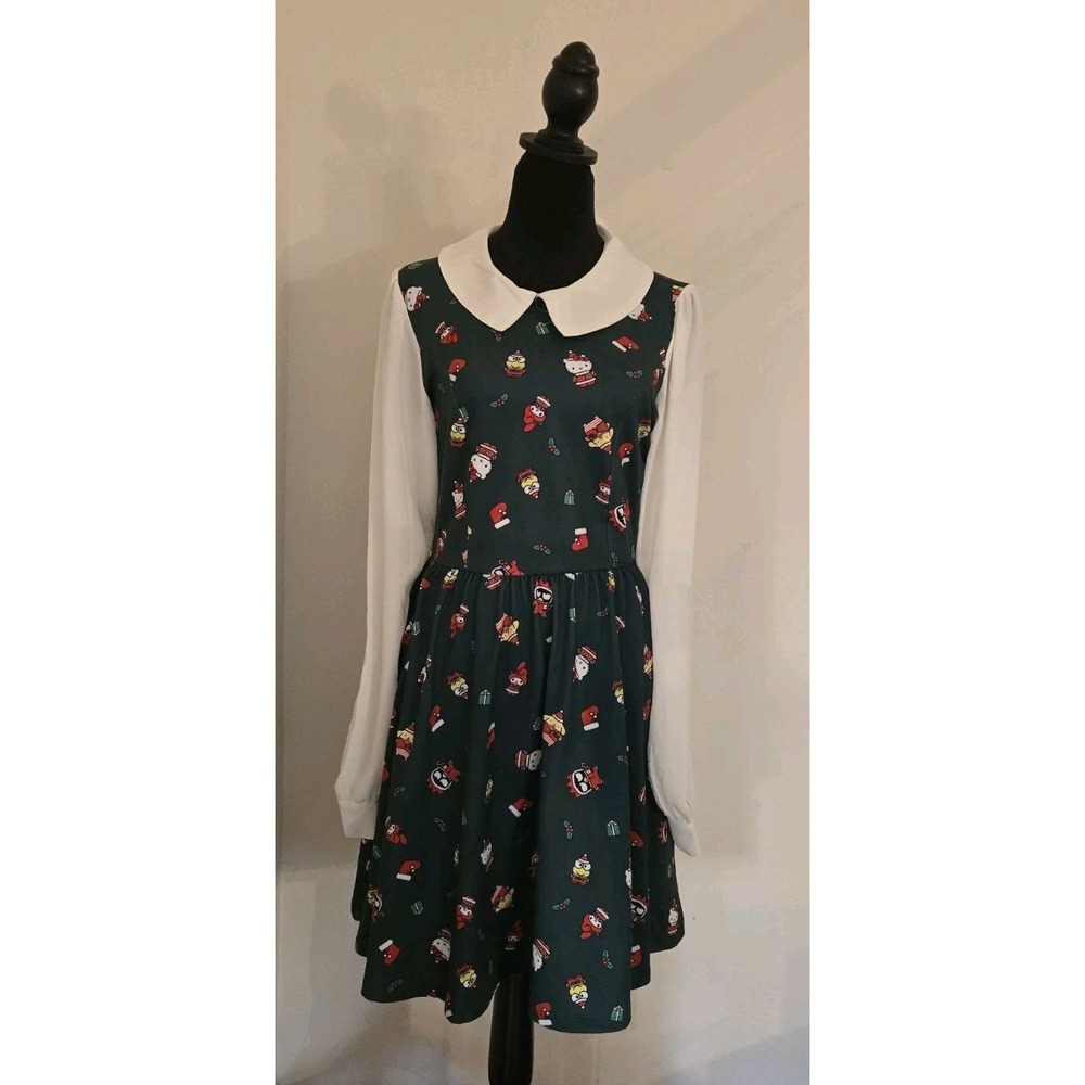 Hello Kitty Sanrio & Friends Holiday Long Sleeve Collared Dress SZ S W/‎ Pockets